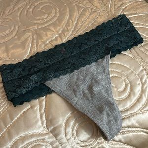 PINK cotton thong panties with shimmering lace waist